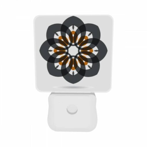 Night Light Set Of 2, A Black And White Flower With Orange And White Accents. -Acrylic Night Light Shop 5c30110201f08cfe8e8a62263976b03a4abcb967