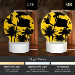 Round Acrylic Night Light, A Black And White Image Of A Bird Flying In Front Of A Yellow Flag. -Acrylic Night Light Shop 5c6c7ffdffe99997df99313bee609db7ef67fca9