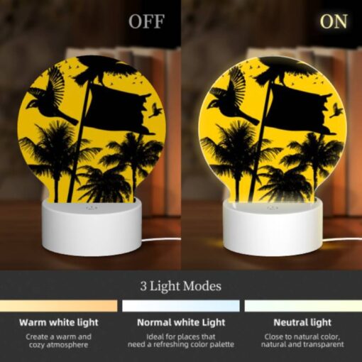 Round Acrylic Night Light, A Black And White Image Of A Bird Flying In Front Of A Yellow Flag. -Acrylic Night Light Shop 5c6c7ffdffe99997df99313bee609db7ef67fca9