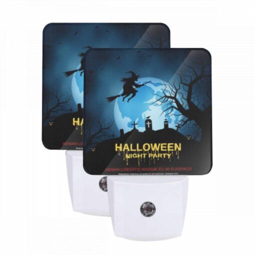 Night Light Set Of 2, A Witch Flies Over A Halloween Night Party. -Acrylic Night Light Shop 5d74d95bd16f5c78f224a625799452034c776642