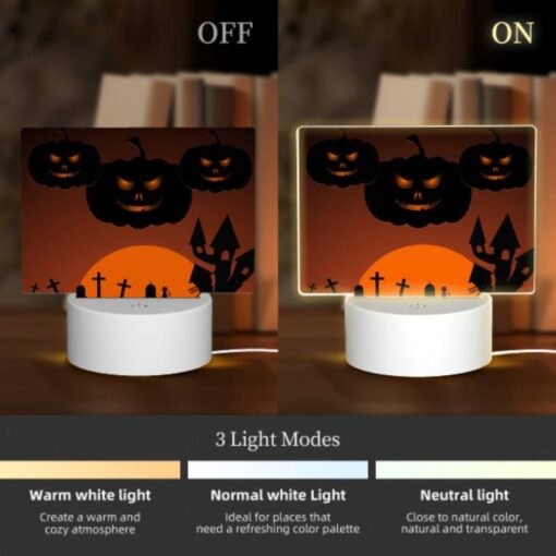 Rectangular Acrylic Night Light, A Halloween Scene With Three Pumpkins And A Tree. -Acrylic Night Light Shop 5d81c59e106a898b6a5c9e7881a129a7489bd34f