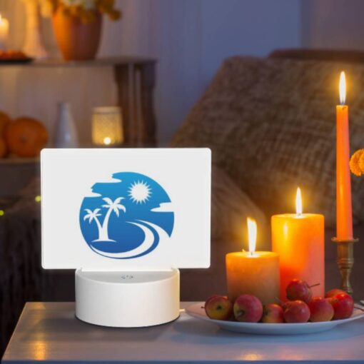 Rectangular Acrylic Night Light, A Blue And White Logo Of A Sun And Palm Tree. -Acrylic Night Light Shop 5d92e1258bdb2d3a7eebdbbb5cf27ddc3d134387
