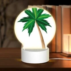 Round Acrylic Night Light, A Green And Brown Palm Tree With A Brown Trunk.