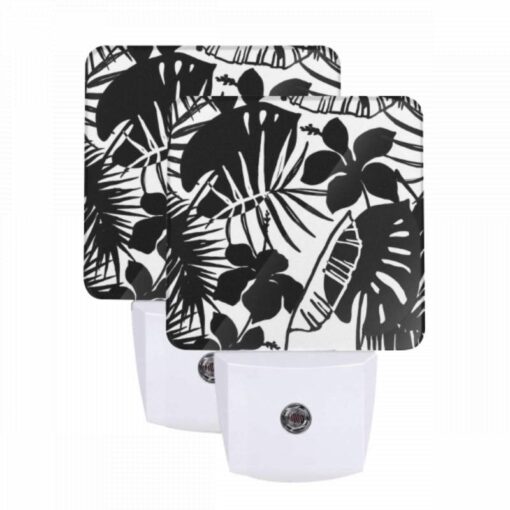 Night Light Set Of 2, A Black And White Image Of A Leafy Plant With A Face Drawn On It. -Acrylic Night Light Shop 5de6eeef7a81add40238dcc7249dd80bf8f4bcc2