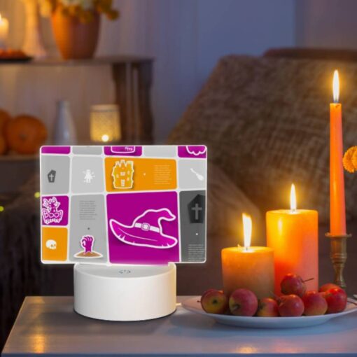 Rectangular Acrylic Night Light, A Collection Of Halloween Images On A Pink Background. -Acrylic Night Light Shop 5e75d86d9db678f8db3db80bb360e10d97cb6200
