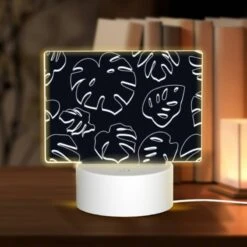 Rectangular Acrylic Night Light, A Pattern Of Leaves On A Black Background.