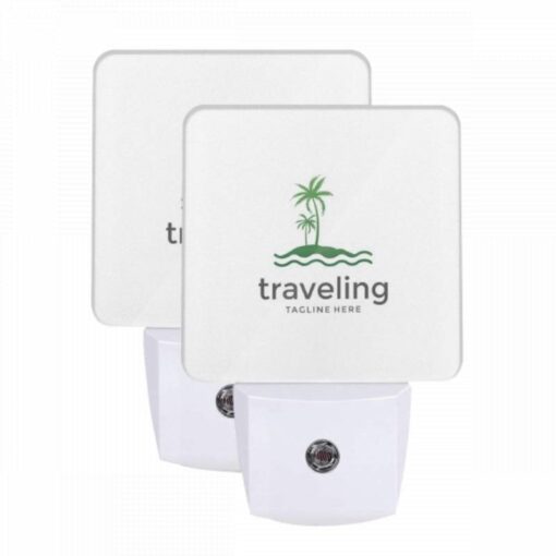 Night Light Set Of 2, A Logo For Traveling With A Palm Tree In The Background. -Acrylic Night Light Shop 5eeda336148c10f978c44e351c509ab8b0913a14