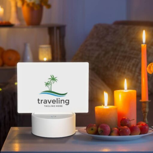 Rectangular Acrylic Night Light, A Logo For Traveling With A Palm Tree In The Background. -Acrylic Night Light Shop 5fec55d0c184ddc01513972c776e057811cf9c1c