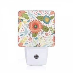 Night Light, A Colorful Floral Pattern With Birds And Flowers.