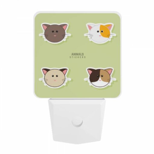 Night Light, Four Different Cat Stickers Are Shown On A Green Background. -Acrylic Night Light Shop 607198666aa2f12800b24cc045cf3ab22787c524