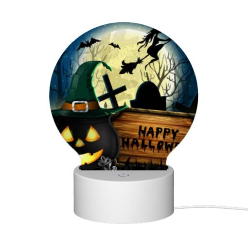 Round Acrylic Night Light, A Halloween Scene With A Pumpkin -Acrylic Night Light Shop 611fc001f8608b8eb0d0c7630c316cc3abc3e5ab