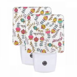 Night Light Set Of 2, A Colorful Floral Pattern With Pink