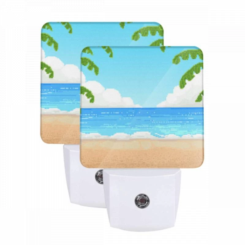 Night Light Set of 2, A cartoon beach scene with a blue ocean and palm trees. Night Light Set Of 2, A Cartoon Beach Scene With A Blue Ocean And Palm Trees. -Acrylic Night Light Shop 61e91191e93e2baf33a0340ef7292f71edde5f51