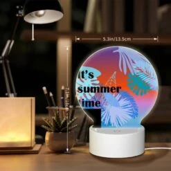 Round Acrylic Night Light, A Colorful Image Of A Palm Tree With The Words "It's Summer Time" Written On It. -Acrylic Night Light Shop 6217e53593179ac20fc2aec1d07d85b4945f77e9