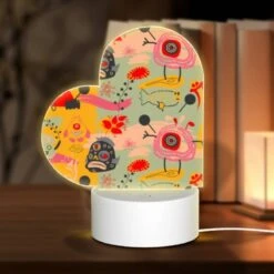 Love Acrylic Night Light, A Colorful And Whimsical Pattern Featuring A Variety Of Animals And Objects.