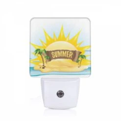 Night Light, A Sunny Day At The Beach With A Sign That Says "Summer".