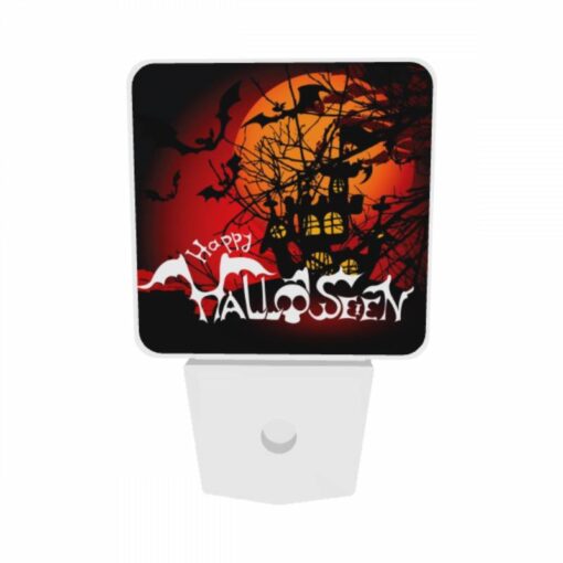 Night Light Set Of 2, A Halloween Poster With A Castle And Bats. -Acrylic Night Light Shop 63feb5f25bff14a5a29b2ad93ae75db356e46754