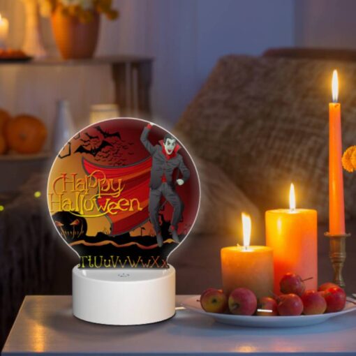 Round Acrylic Night Light, A Man Dressed As Dracula Is Celebrating Halloween. -Acrylic Night Light Shop 63feda5d3c8a11668a232a55fe36c220beab54c4