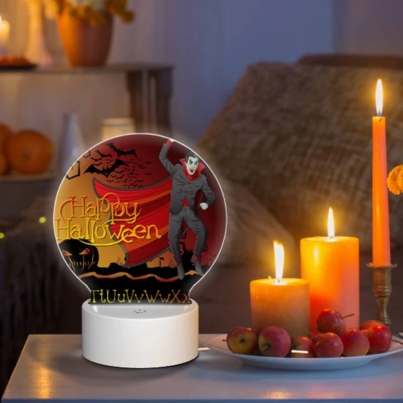 Round Acrylic Night Light, A man dressed as Dracula is celebrating Halloween. Round Acrylic Night Light, A Man Dressed As Dracula Is Celebrating Halloween. -Acrylic Night Light Shop 63feda5d3c8a11668a232a55fe36c220beab54c4