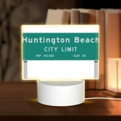Rectangular Acrylic Night Light, A Green Sign That Says Huntington Beach City Limit.