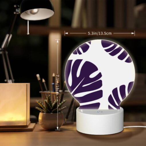 Round Acrylic Night Light, A Pattern Of Leaves On A White Background. -Acrylic Night Light Shop 64300e7635a2e1a9b7d32c5c31ff1dcd0c6543b1