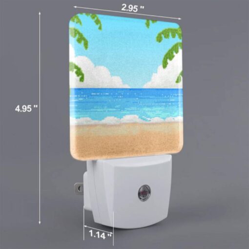 Night Light Set Of 2, A Cartoon Beach Scene With A Blue Ocean And Palm Trees. -Acrylic Night Light Shop 64906138bd491a86fae12a2da2ac4f4b1e76f2e8