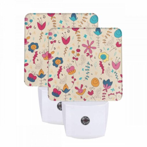 Night Light Set Of 2, A Colorful Floral Pattern With A Variety Of Flowers And Leaves. -Acrylic Night Light Shop 64c1bd45106661c790f52172a8d6c301712e7c68