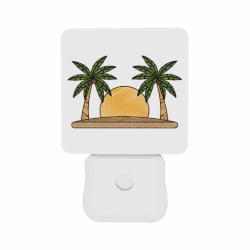 Night Light Set Of 2, A Drawing Of A Sun With Two Palm Trees On Either Side. -Acrylic Night Light Shop 6519a303a3f15d643f7db872f032ed397a662b2b