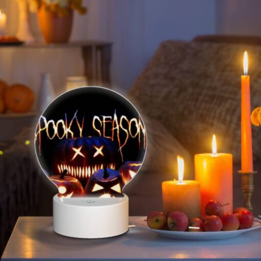 Round Acrylic Night Light, A Group Of Pumpkins With Scary Faces On Them. -Acrylic Night Light Shop 663caf83625257b655294191bbb6fefafac77af3