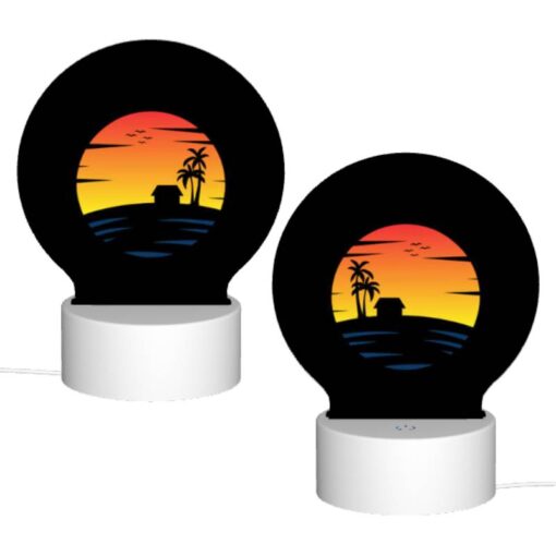 Round Acrylic Night Light, A Sunset With A House And A Palm Tree. -Acrylic Night Light Shop 6703ba8a093edf28dc1481ae43d8e343de5a7d10