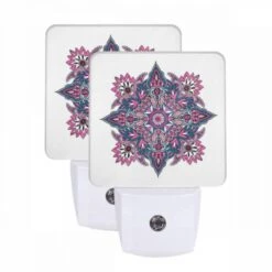 Night Light Set Of 2, A Colorful And Intricate Design Is Displayed On A White Background.