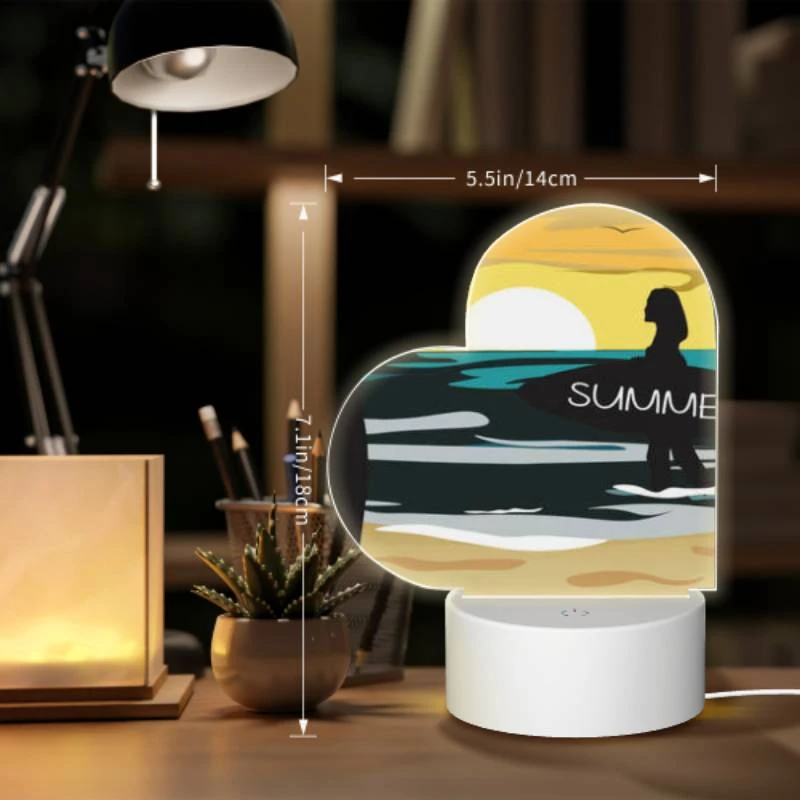 Love Acrylic Night Light, A woman is walking on the beach with a surfboard. Love Acrylic Night Light, A Woman Is Walking On The Beach With A Surfboard. -Acrylic Night Light Shop 67273d5d64147253cb7feba699eb3bc062132e77