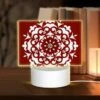Rectangular Acrylic Night Light, A White And Red Flower Design On A Red Background.