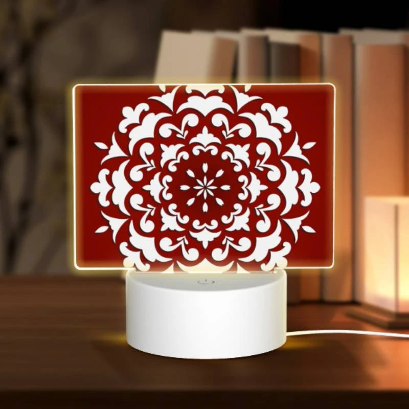 Rectangular Acrylic Night Light, A white and red flower design on a red background. Rectangular Acrylic Night Light, A White And Red Flower Design On A Red Background. -Acrylic Night Light Shop 67281174c8b37b0ab850f22b36c3197408796563