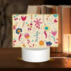 Rectangular Acrylic Night Light, A Colorful Floral Pattern With A Variety Of Flowers And Leaves.