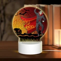 Round Acrylic Night Light, A Man Dressed As Dracula Is Celebrating Halloween.