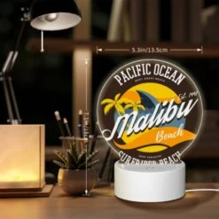 Round Acrylic Night Light, A Logo For Malibu Surf Rider Beach. -Acrylic Night Light Shop 67bac89d69d710b8a8460df5332cf3559e57df27