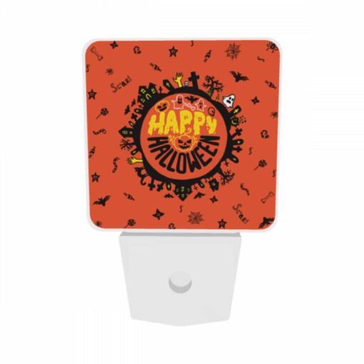 Night Light Set Of 2, A Round Orange Sign With A Happy Halloween Message. -Acrylic Night Light Shop 67f73c60e9f4459b0b343d5b77cc2a501534b5b2