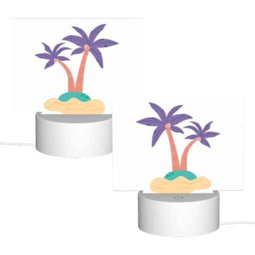 Rectangular Acrylic Night Light, A Cartoon Drawing Of A Palm Tree On A Sandy Beach. -Acrylic Night Light Shop 6852a5f14c9980af4ec12c07aca1bdc072e4275a