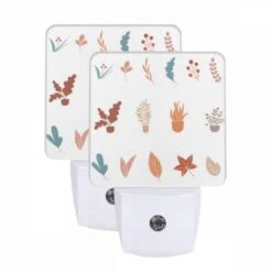 Night Light Set Of 2, A Collection Of Different Types Of Plants In Pots.