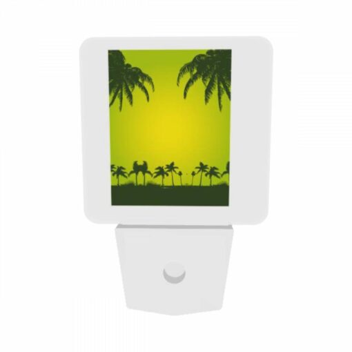 Night Light Set Of 2, A Green And Yellow Sunset With Palm Trees In The Background. -Acrylic Night Light Shop 6898b9c14899a934742cf136f58c0b64f3f05dbd