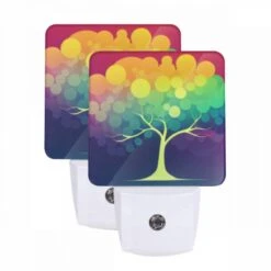Night Light Set Of 2, A Colorful Tree With A Yellow