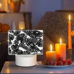 Rectangular Acrylic Night Light, A Pattern Of Leaves In Black And White. -Acrylic Night Light Shop 6a3dab5ee175cfeb2f8012eb4424a5eb27afe8f0