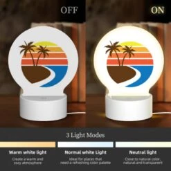 Round Acrylic Night Light, A Sunset With A Beach And Palm Trees. -Acrylic Night Light Shop 6a4eca9a202685c74c3e00d5022d979b915b95b2
