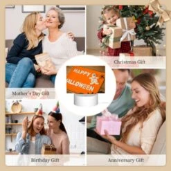 Rectangular Acrylic Night Light, A Happy Halloween Sign With A Gingerbread Man And A Spider. -Acrylic Night Light Shop 6a8e59a5794633be4c91ce28301e2bdccaa1aeed