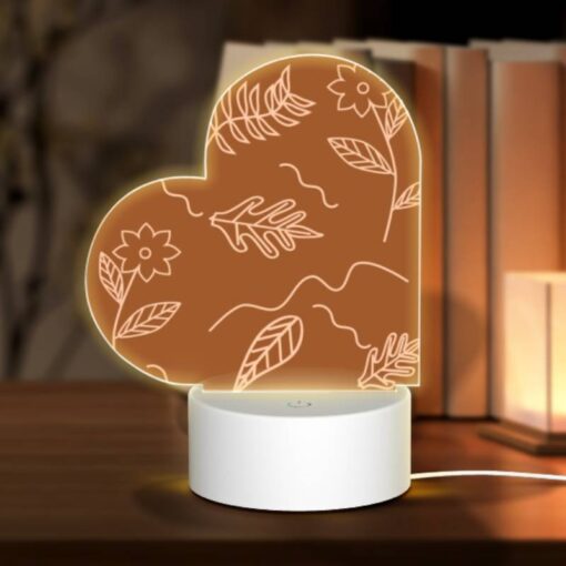 Love Acrylic Night Light, A Drawing Of Leaves And Flowers On A Brown Background. -Acrylic Night Light Shop 6ade453bbc88ec81c616475651dd3df2a5c3b2f8