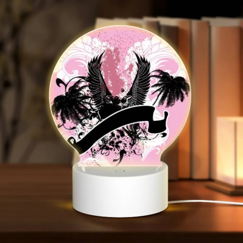 Round Acrylic Night Light, A pink and black image of a bird with a letter "U" on it. Round Acrylic Night Light, A Pink And Black Image Of A Bird With A Letter "U" On It. -Acrylic Night Light Shop 6b50ef5a437484f8d0c250cc51d0de4fc6258151