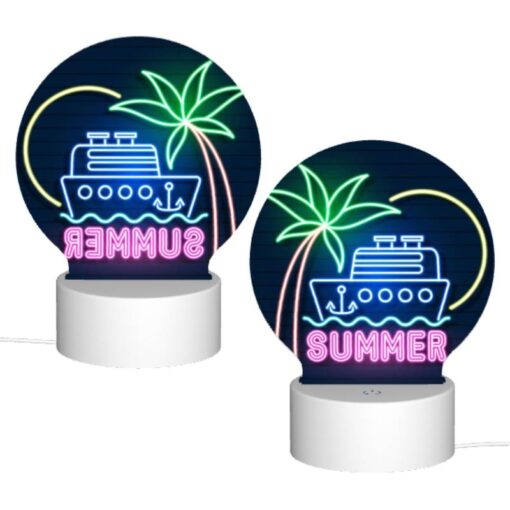 Round Acrylic Night Light, A Neon Sign That Says "Summer" With A Boat On It. -Acrylic Night Light Shop 6b778531a6a8fd2788c461052392957e1d36b6cd