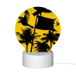 Round Acrylic Night Light, A Black And White Image Of A Bird Flying In Front Of A Yellow Flag. -Acrylic Night Light Shop 6bfccd7796d14b2151c36f52ca41153a2cceeaff