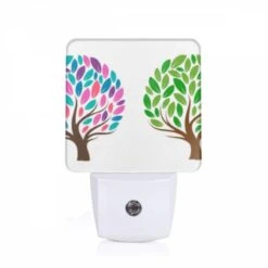 Night Light, Two Trees With Different Colored Leaves.
